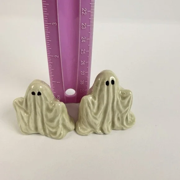 Vintage 1980s Handcrafted Ceramic Ghost Figurines Pair Halloween Decor - Picture 4 of 6
